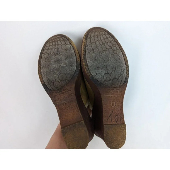 Vintage Y2K 90s Lower East Side 11 Tan Suede Wedge Mule Clog Sherpa Trim Chunky - Picture 8 of 11
